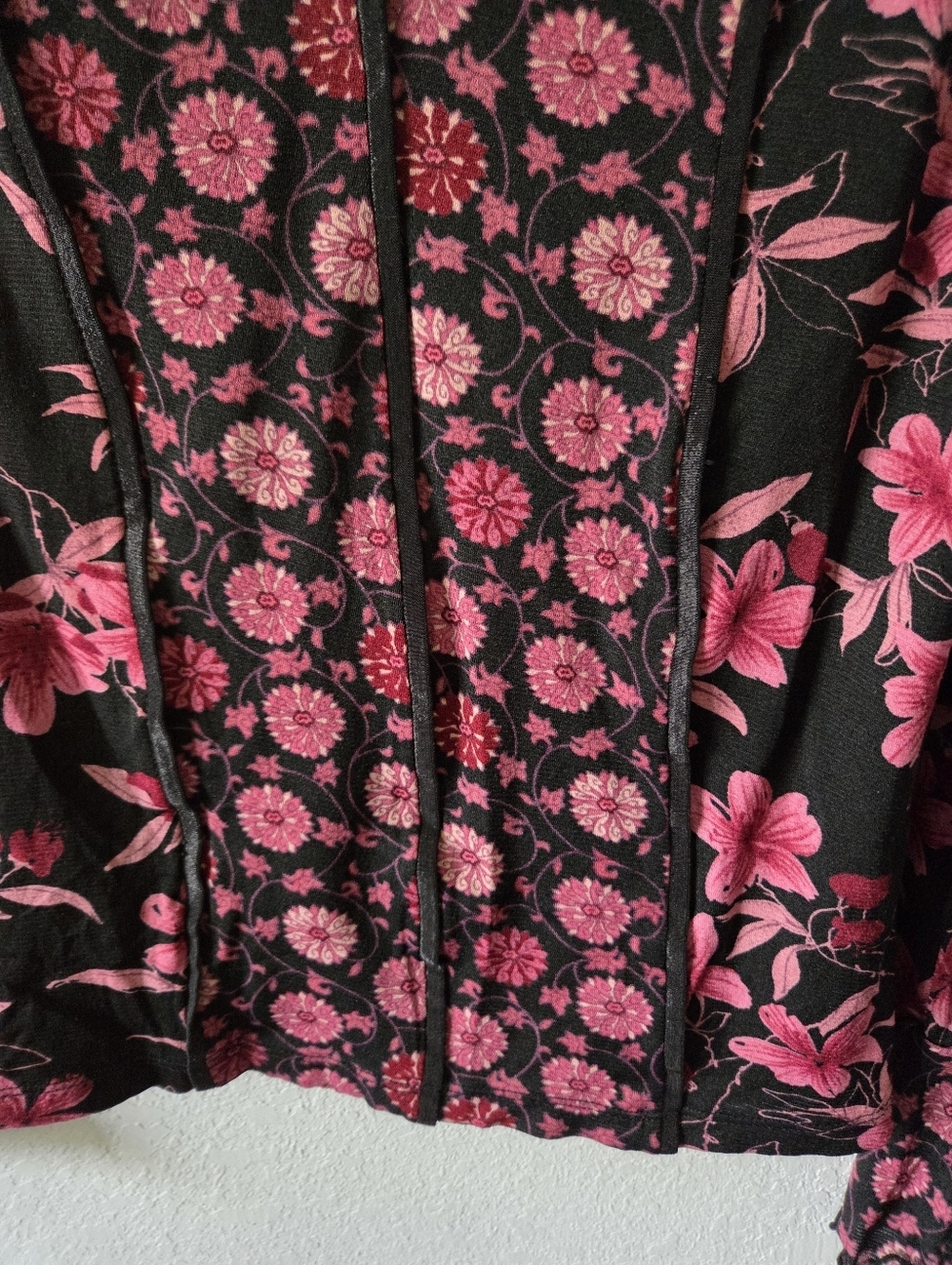 Apostrophe Black Blouse with Pink Floral Print - Picture 3 of 6